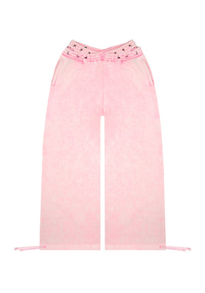 VENDETTA LACE UP OVERSIZED SWEATPANTS WASHED BABY PINK