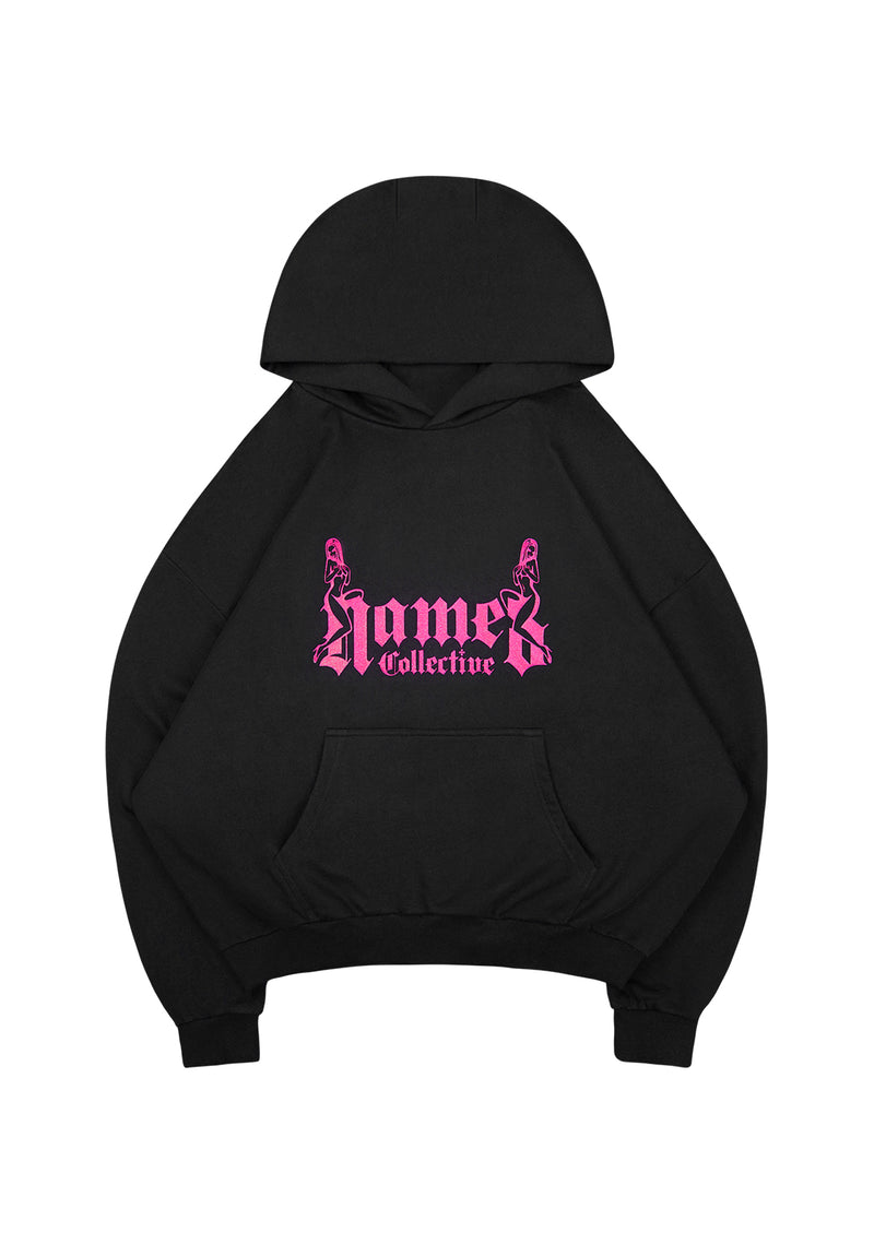 ACCEPTING TIPS GLITTER LOGO PULLOVER HOODIE BLACK