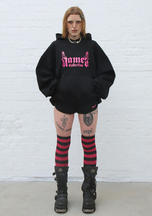 ACCEPTING TIPS GLITTER LOGO PULLOVER HOODIE BLACK