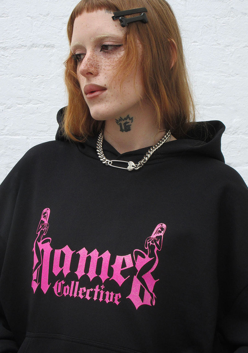 ACCEPTING TIPS GLITTER LOGO PULLOVER HOODIE BLACK