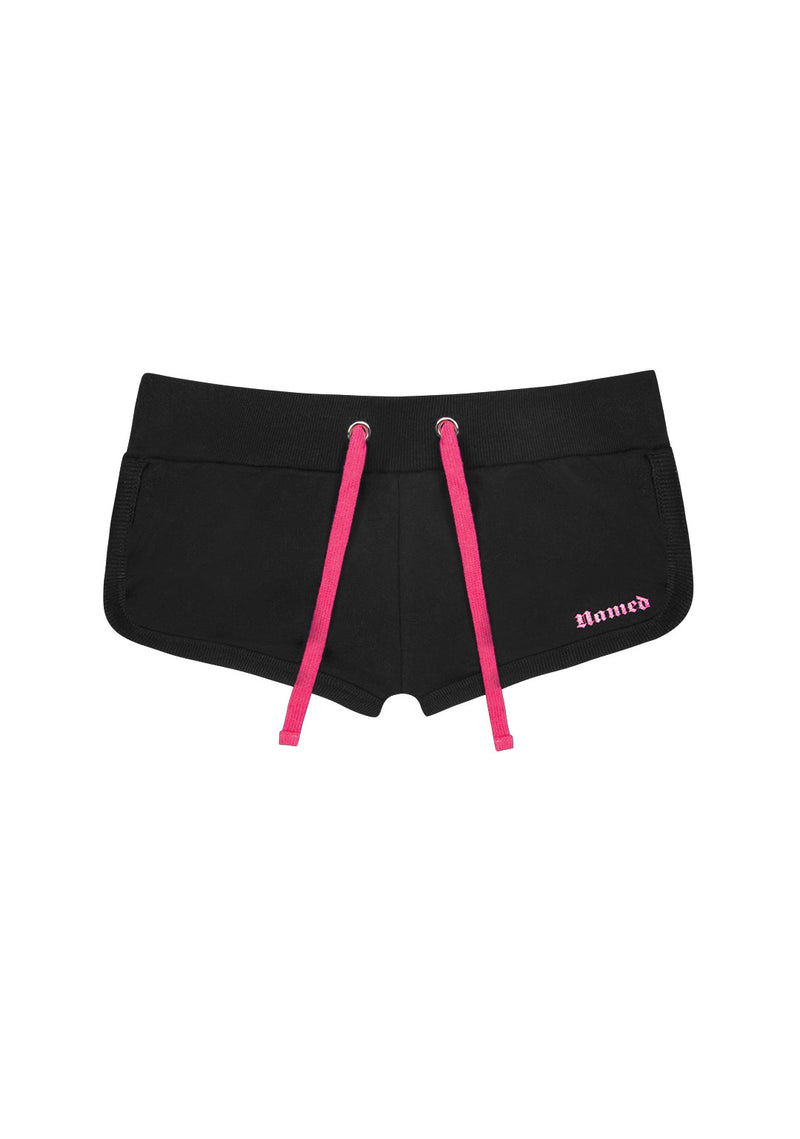 ACCEPTING TIPS RHINESTONE MICRO RACER SHORTS BLACK