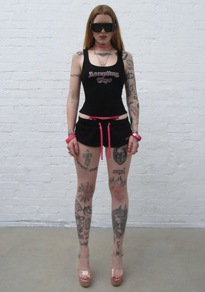 ACCEPTING TIPS RHINESTONE MICRO RACER SHORTS BLACK