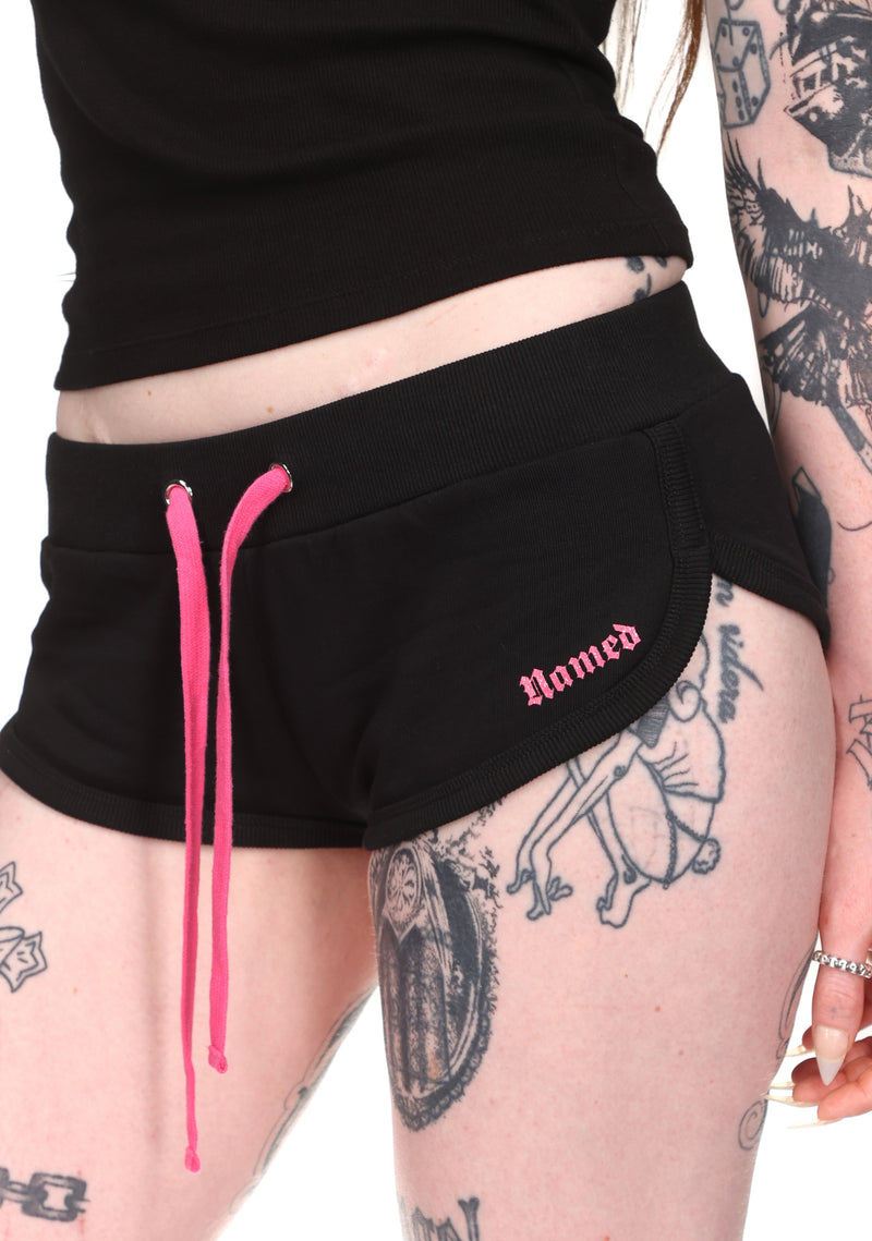 ACCEPTING TIPS RHINESTONE MICRO RACER SHORTS BLACK