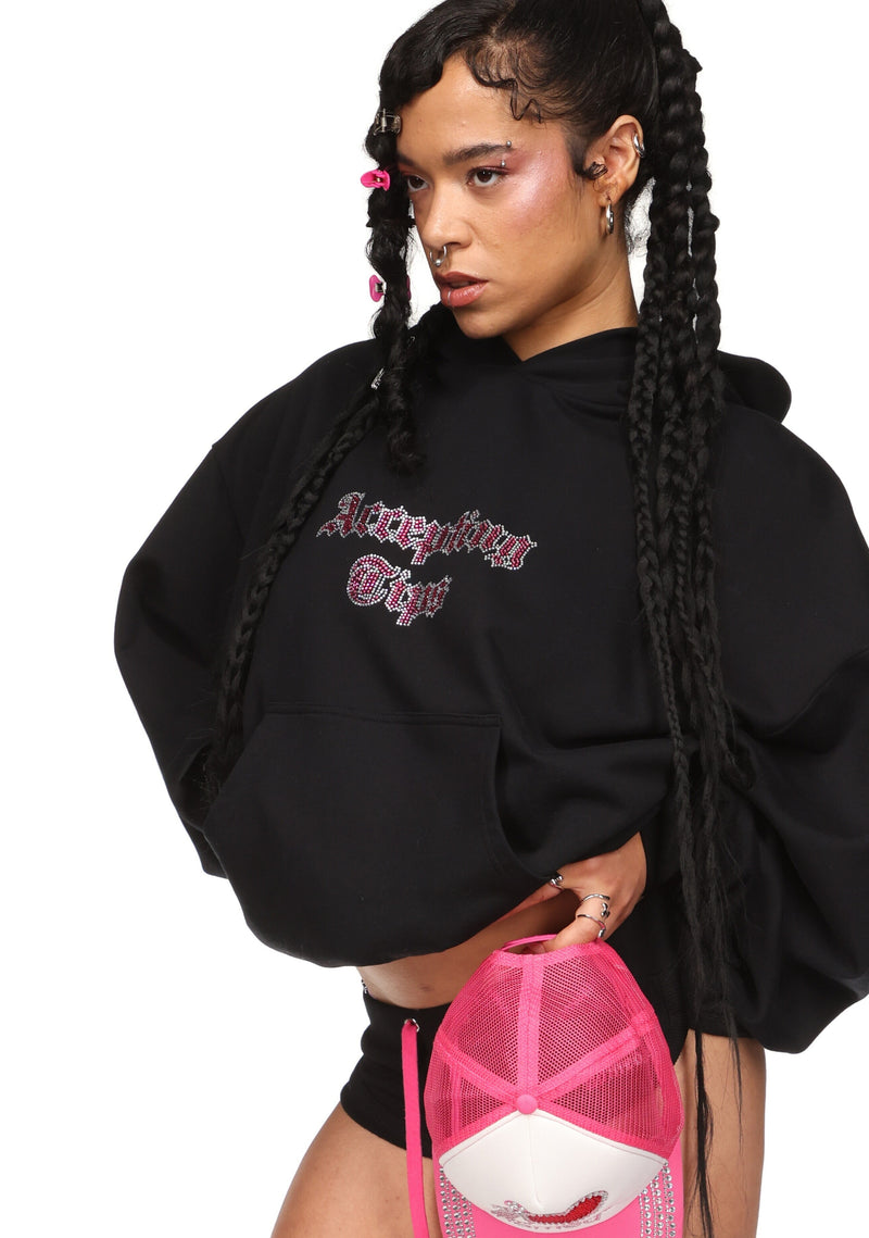 ACCEPTING TIPS RHINESTONE PULLOVER HOODIE BLACK