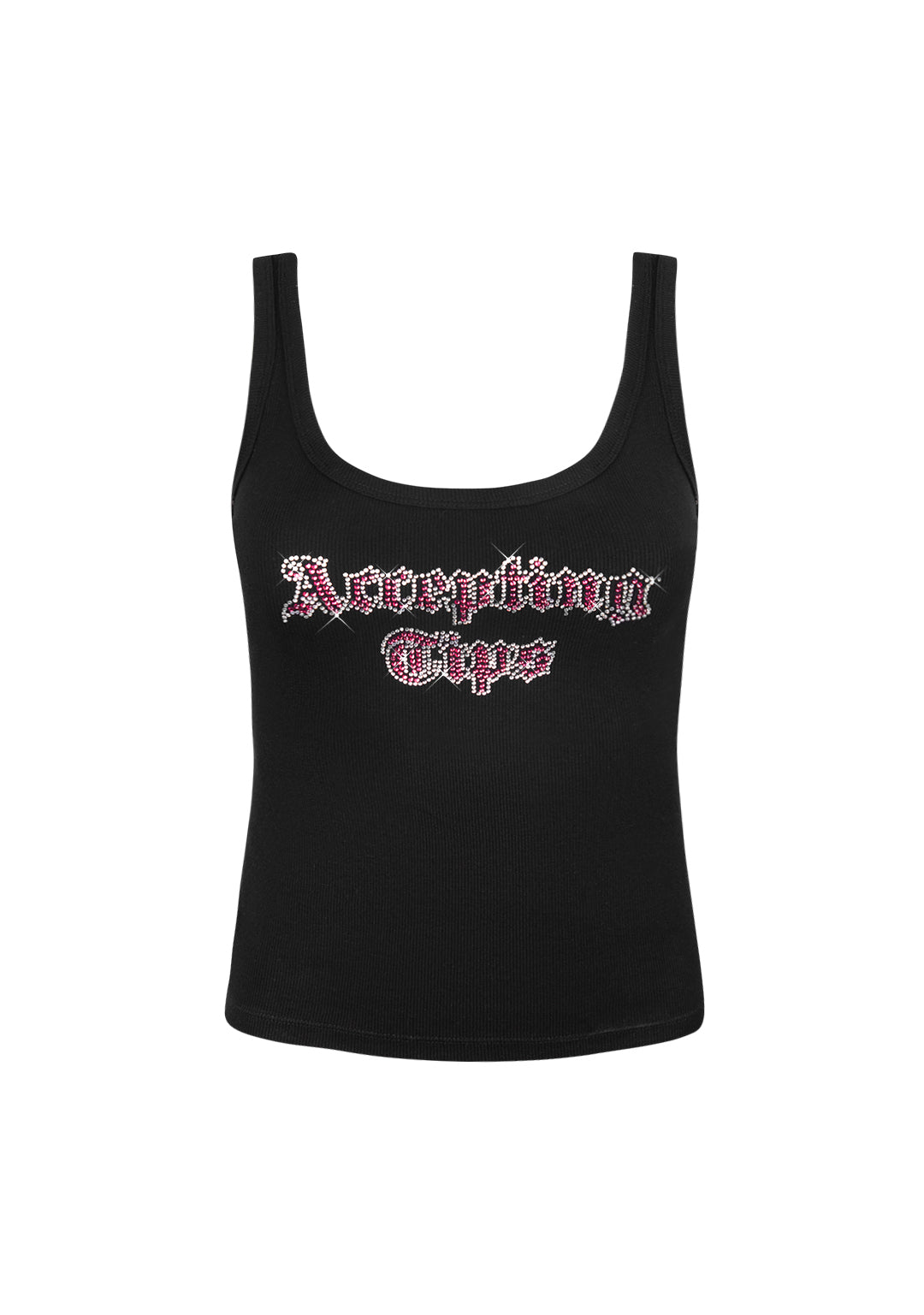 ACCEPTING TIPS RHINESTONE TANK TOP BLACK
