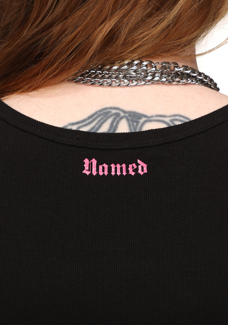 ACCEPTING TIPS RHINESTONE TANK TOP BLACK