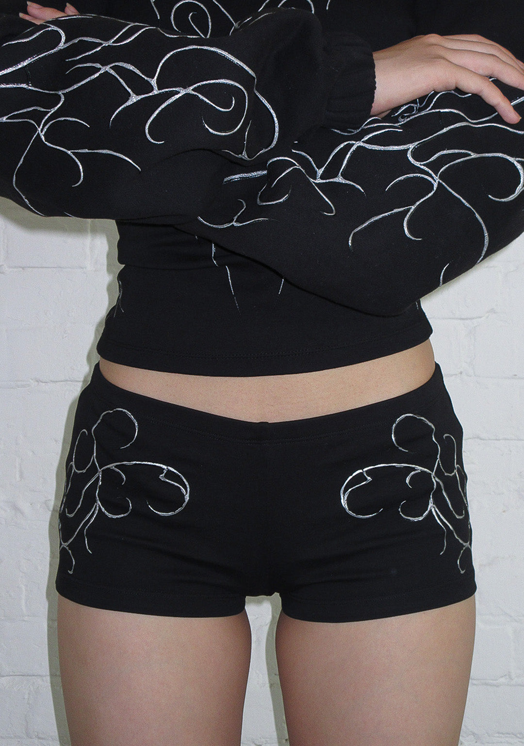 ALLURE 3D CHROME MICRO HOTPANT SHORTS BLACK