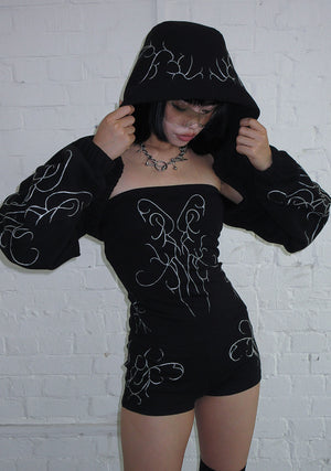 ALLURE 3D CHROME SUPER CROP HOODIE BLACK