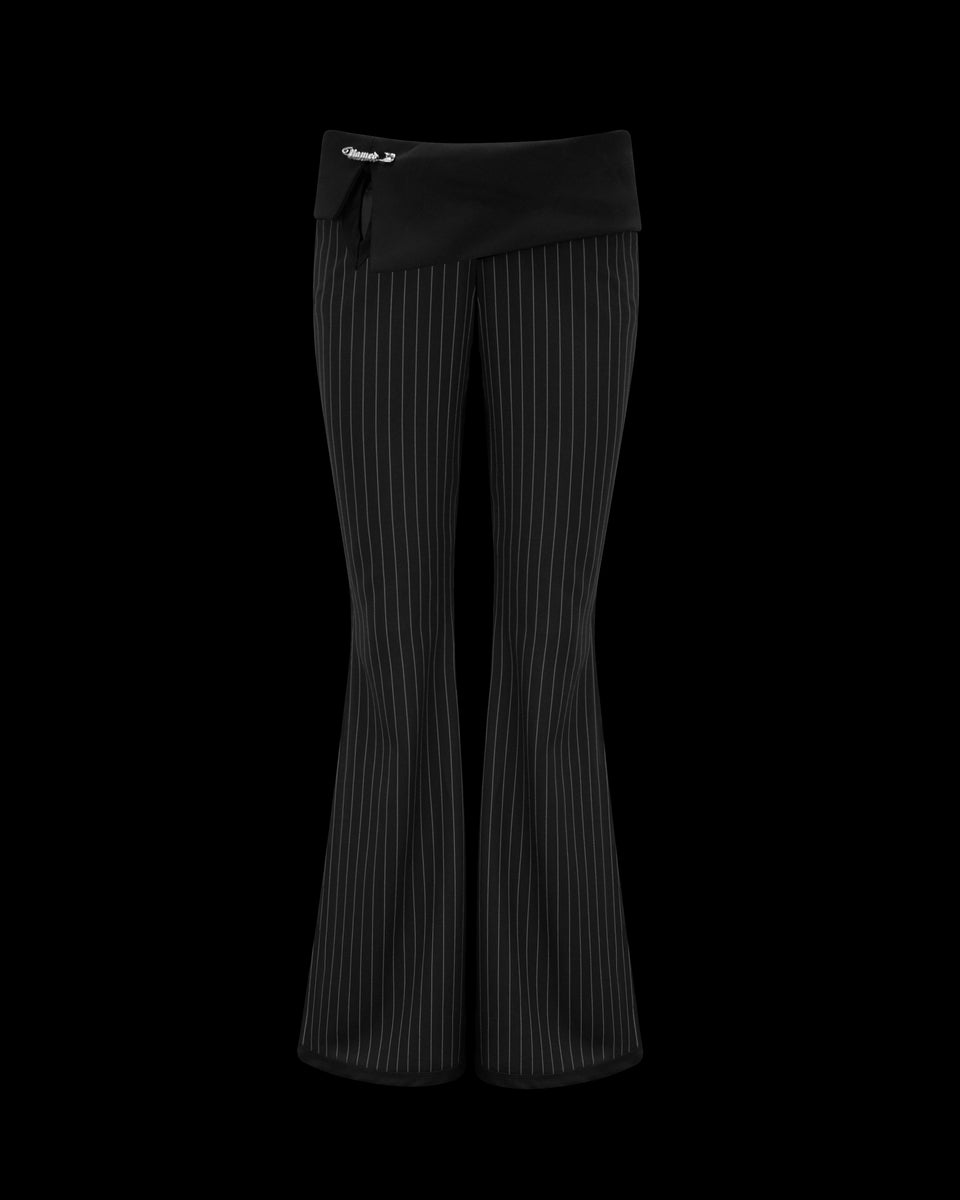 ALLURE FOLDOVER STRETCH SCULPT PANTS BLACK PINSTRIPE