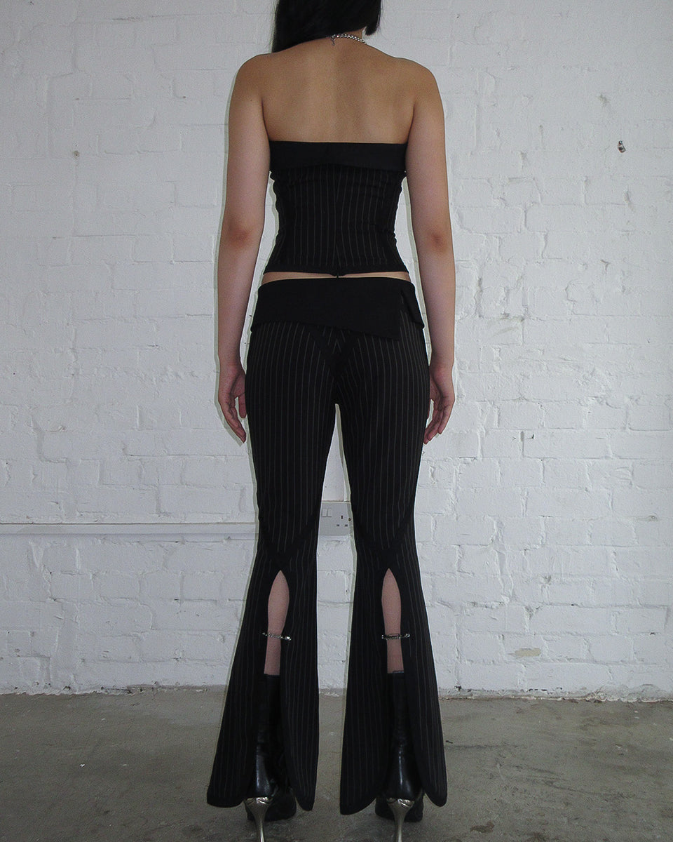ALLURE FOLDOVER STRETCH SCULPT PANTS BLACK PINSTRIPE