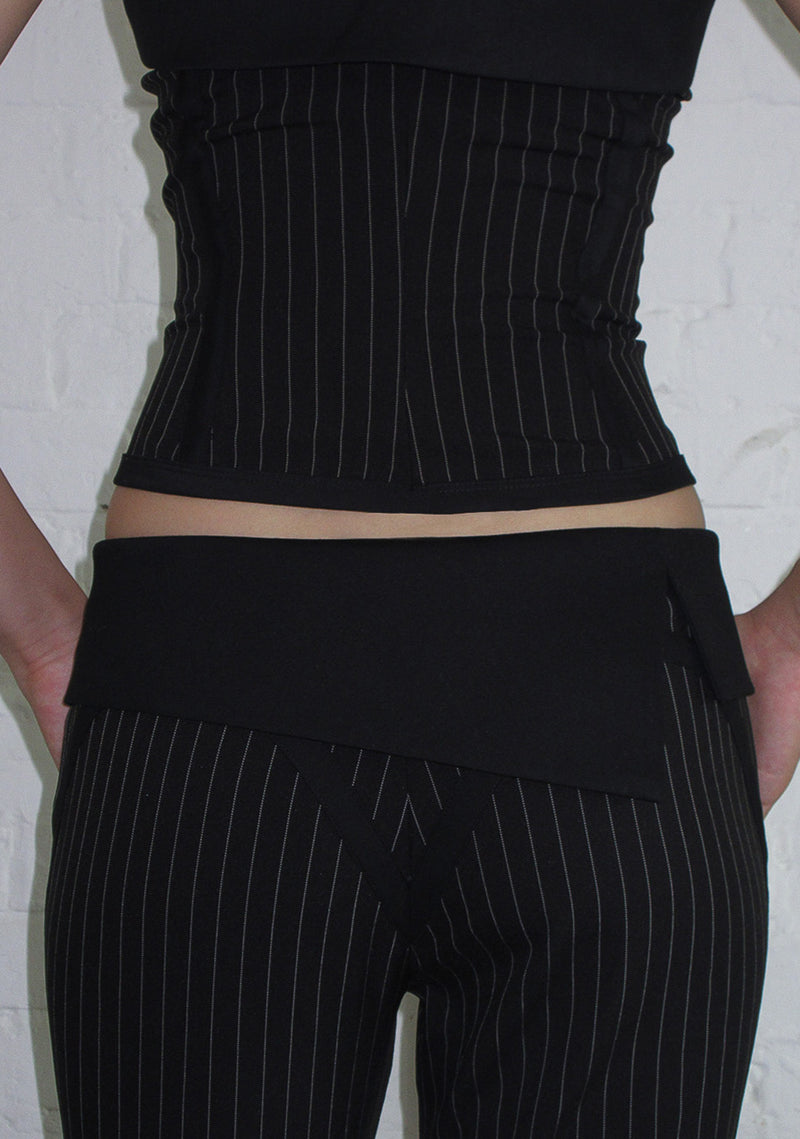 ALLURE FOLDOVER STRETCH SCULPT PANTS BLACK PINSTRIPE