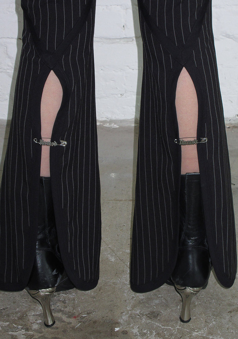 ALLURE FOLDOVER STRETCH SCULPT PANTS BLACK PINSTRIPE