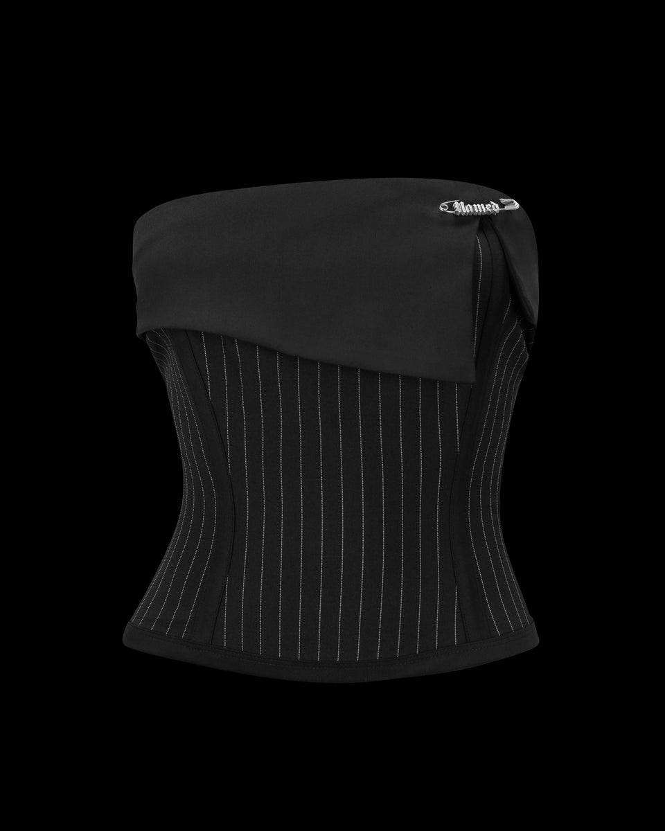 ALLURE FOLDOVER TUBE TOP BLACK PINSTRIPE