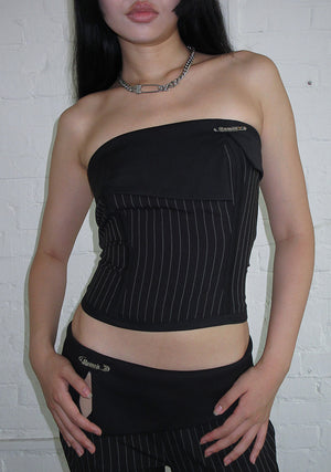 ALLURE FOLDOVER TUBE TOP BLACK PINSTRIPE