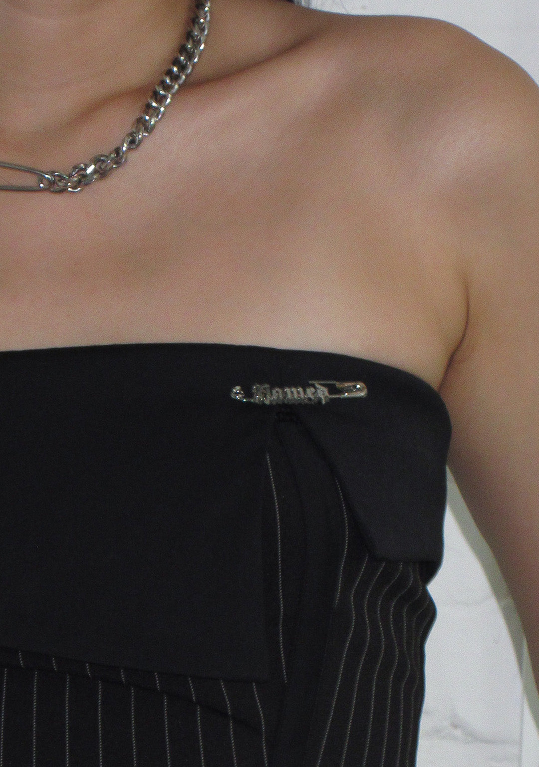 ALLURE FOLDOVER TUBE TOP BLACK PINSTRIPE