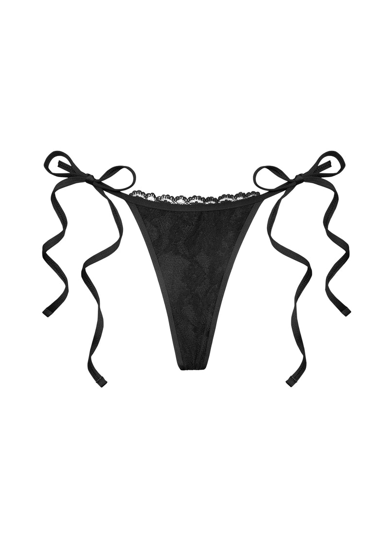 ALLURE LACE THONG BIKINI BOTTOMS BLACK
