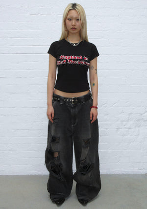 BAD DECISIONS RHINESTONE BABY TEE BLACK