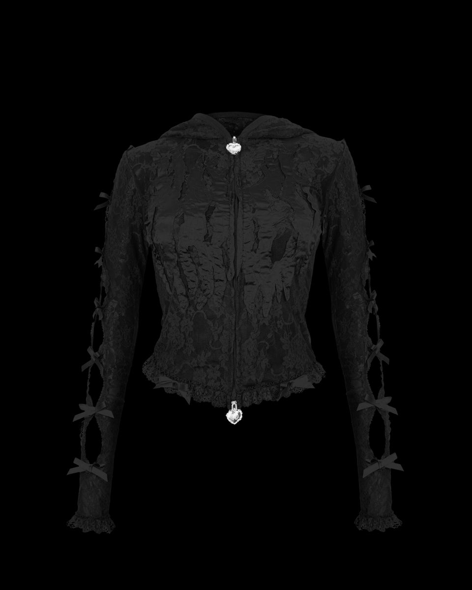 BAD ROMANCE LACE SCULPT STRETCH ZIP HOODIE BLACK