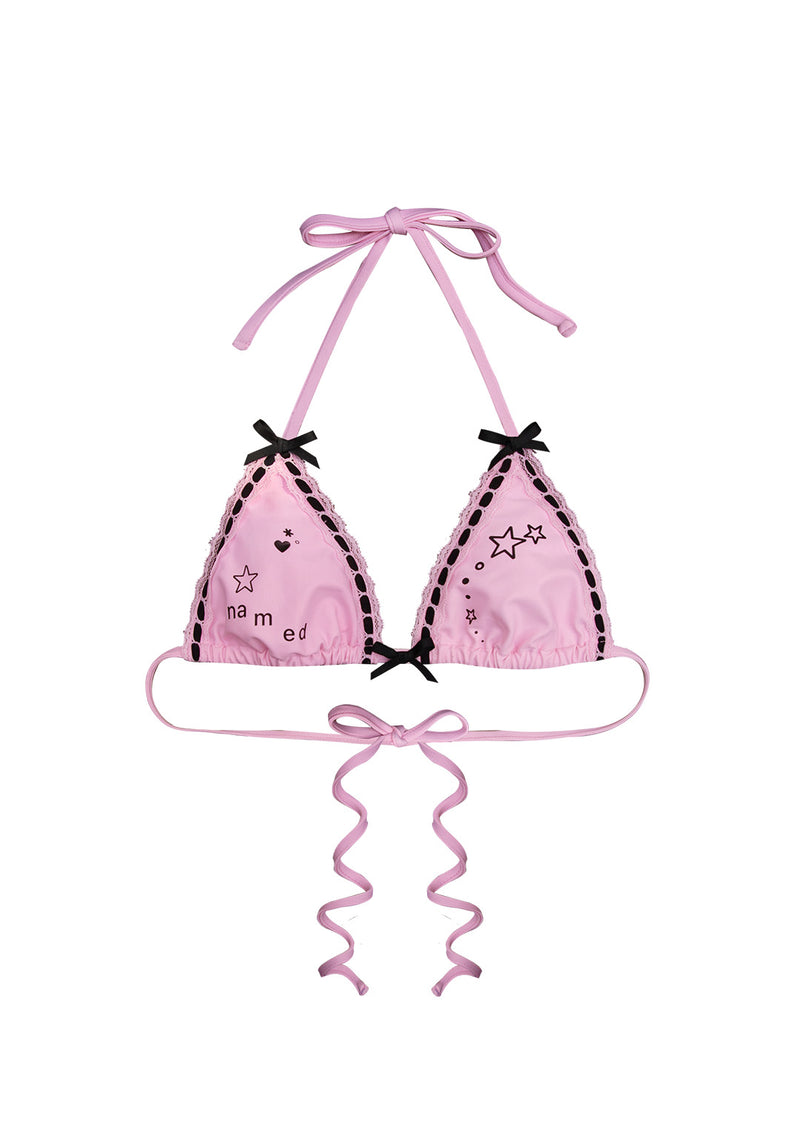 MALFUNCTION RIBBON BIKINI TOP BABY PINK