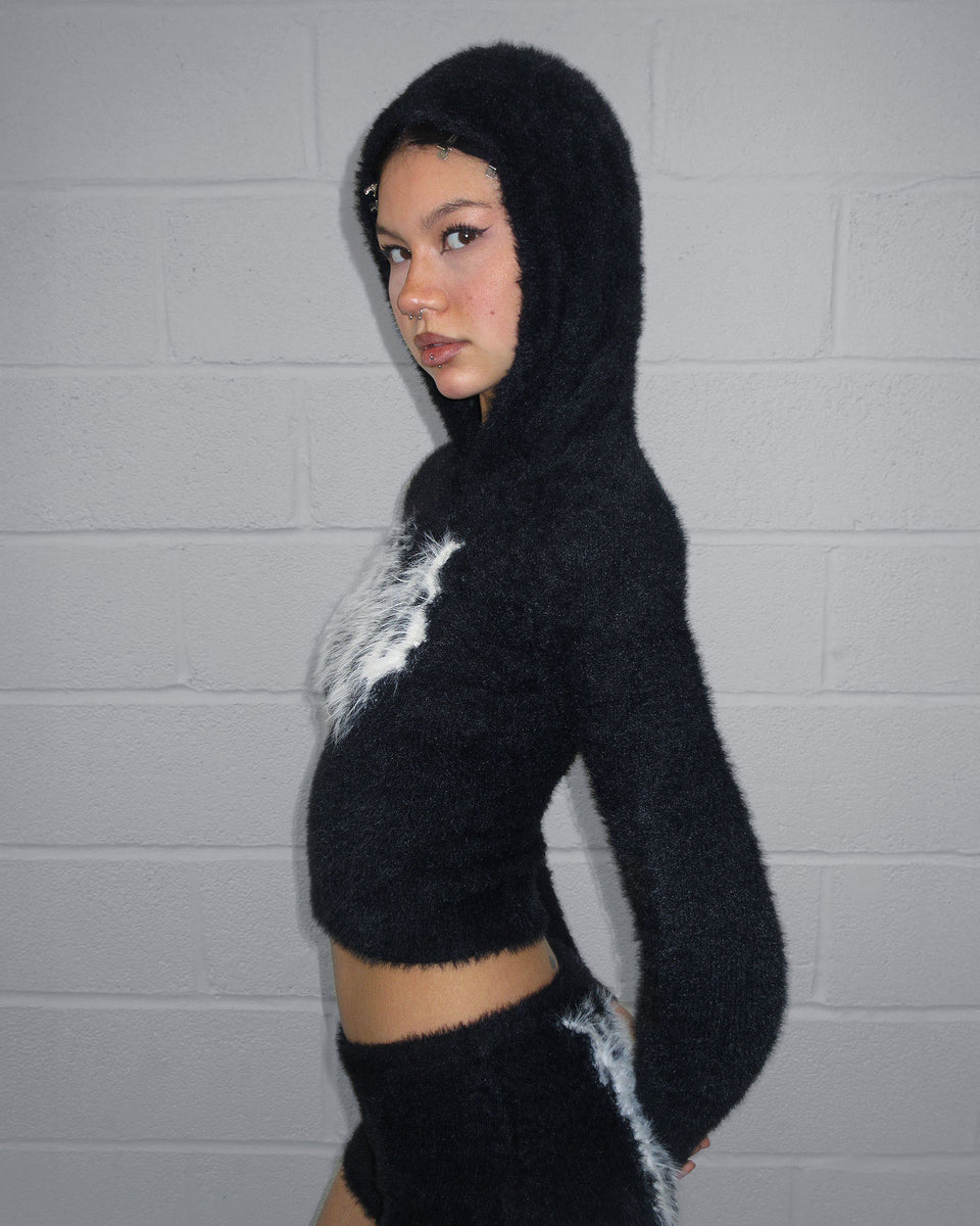 BITTERSWEET FLUFFY KNIT HOODIE BLACK