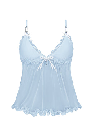 BLESSED SHEER MESH CAMI TOP BABY BLUE