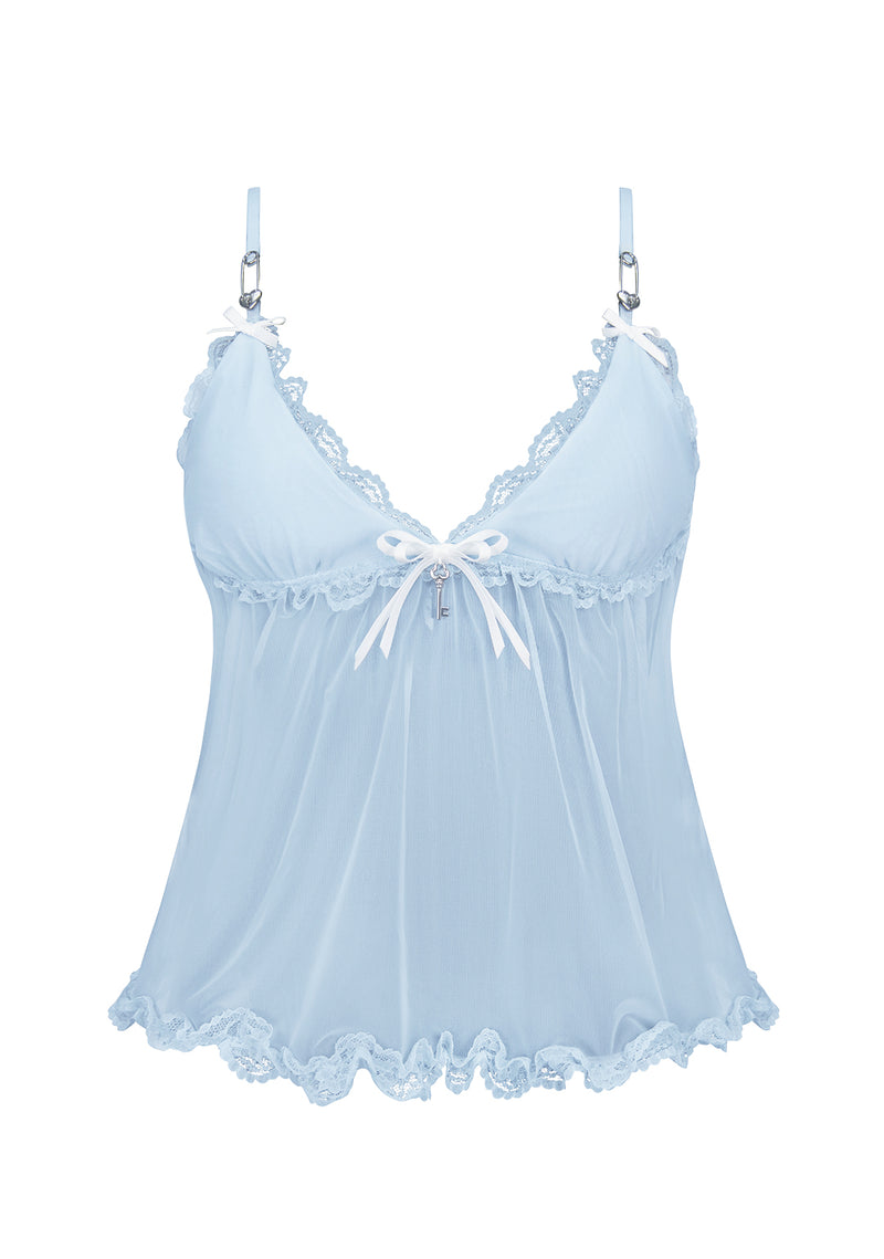 BLESSED SHEER MESH CAMI TOP BABY BLUE