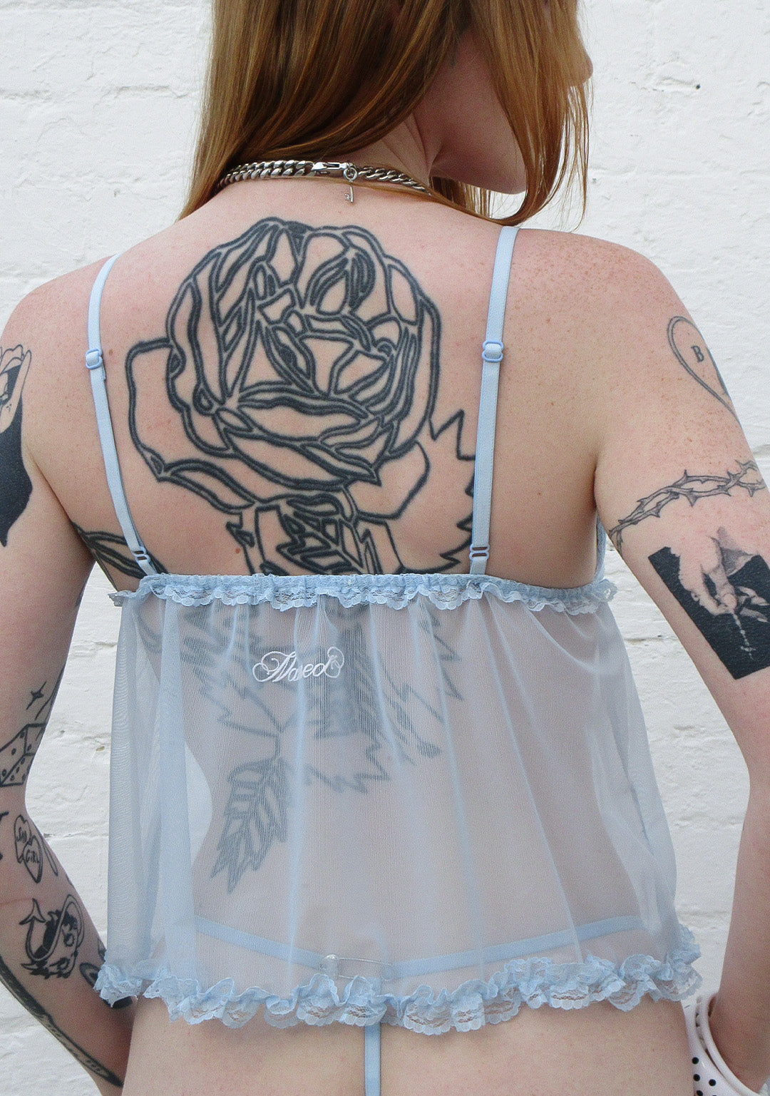 BLESSED SHEER MESH CAMI TOP BABY BLUE