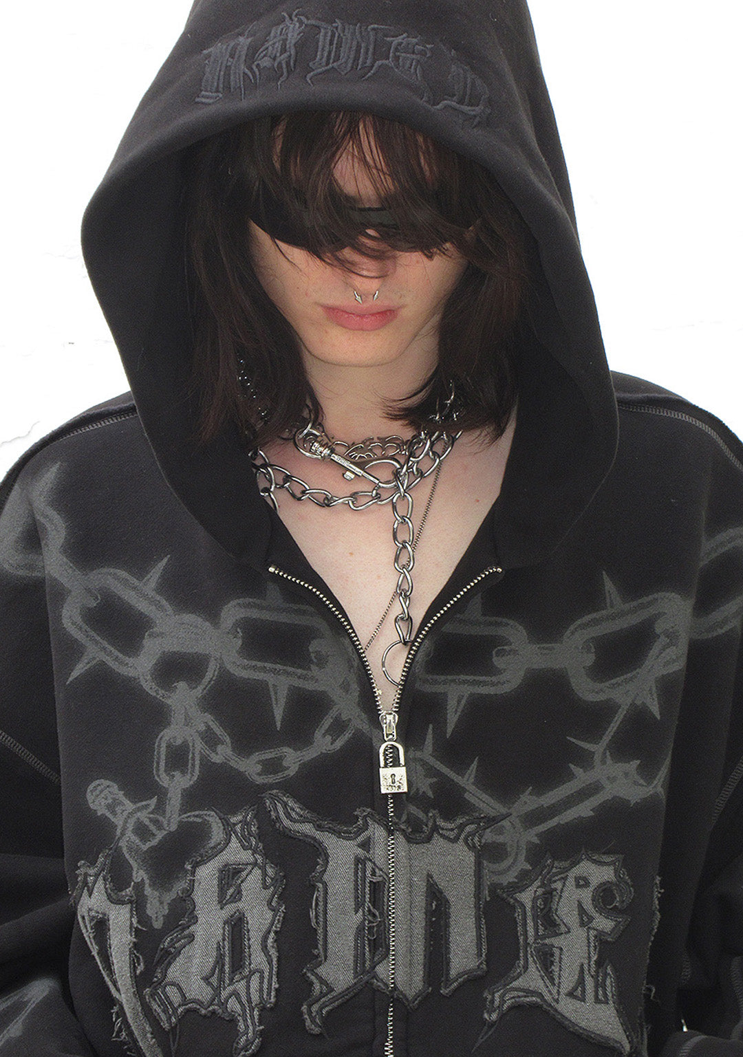 CHAINS ZIP HOODIE BLACK