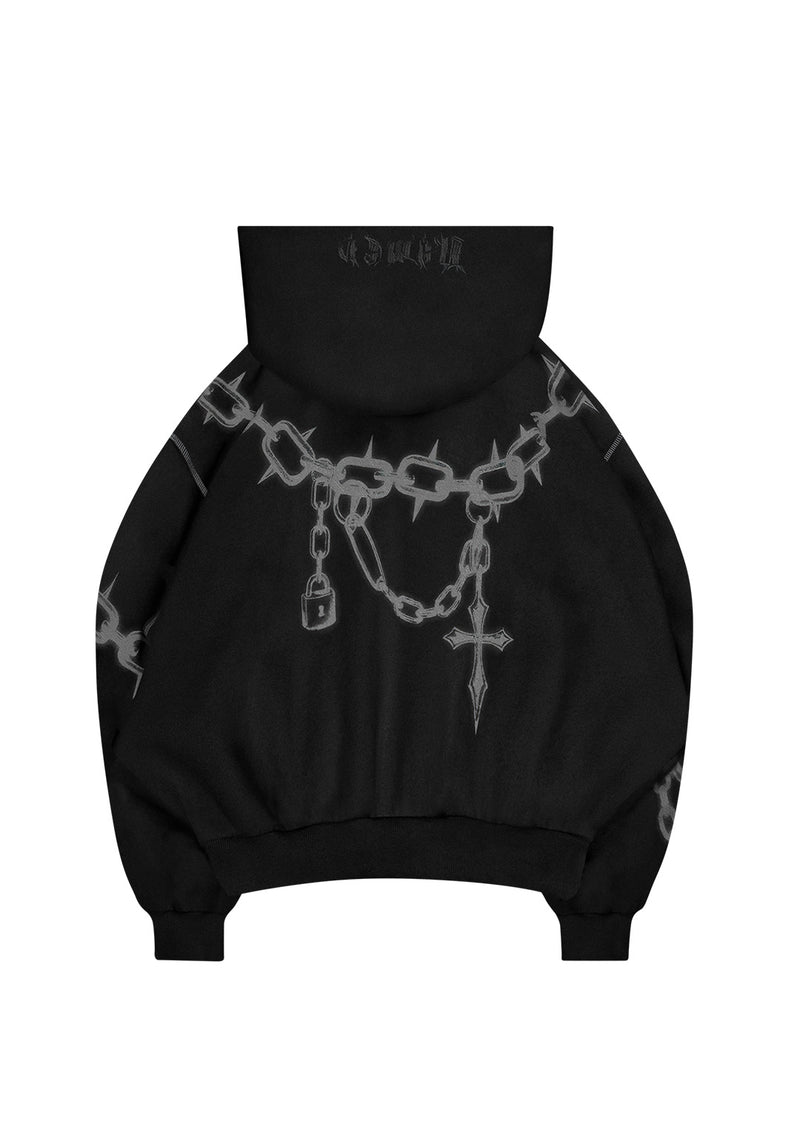 CHAINS ZIP HOODIE BLACK