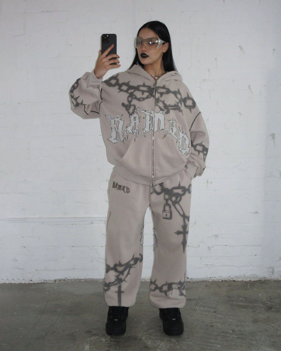 CHAINS ZIP HOODIE BONE