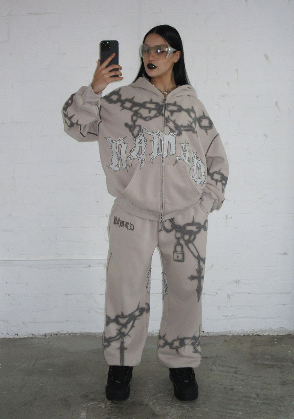 CHAINS ZIP HOODIE BONE