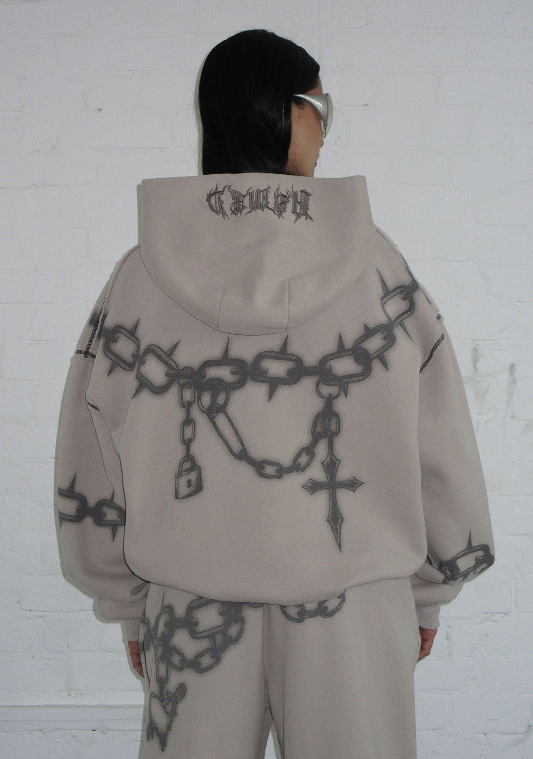 CHAINS ZIP HOODIE BONE