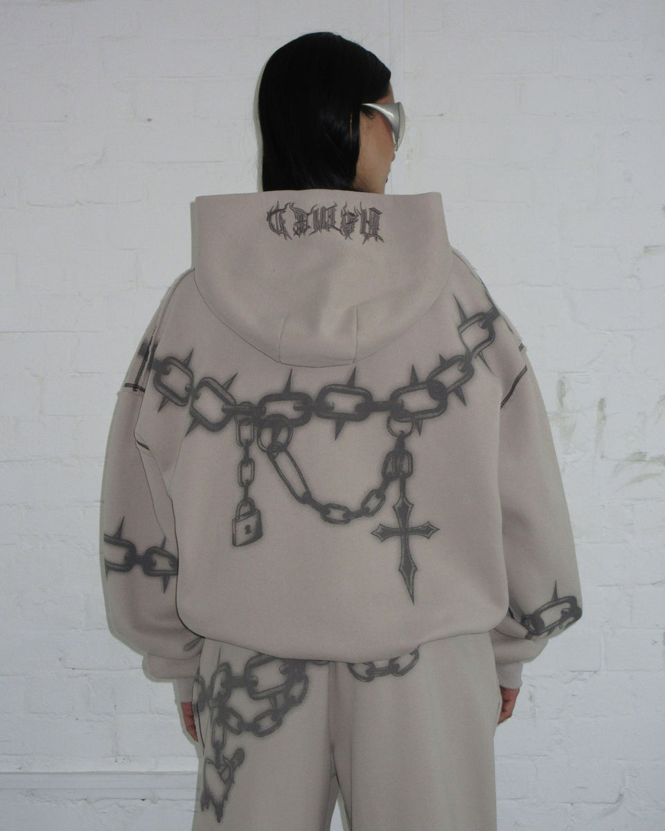 CHAINS ZIP HOODIE BONE