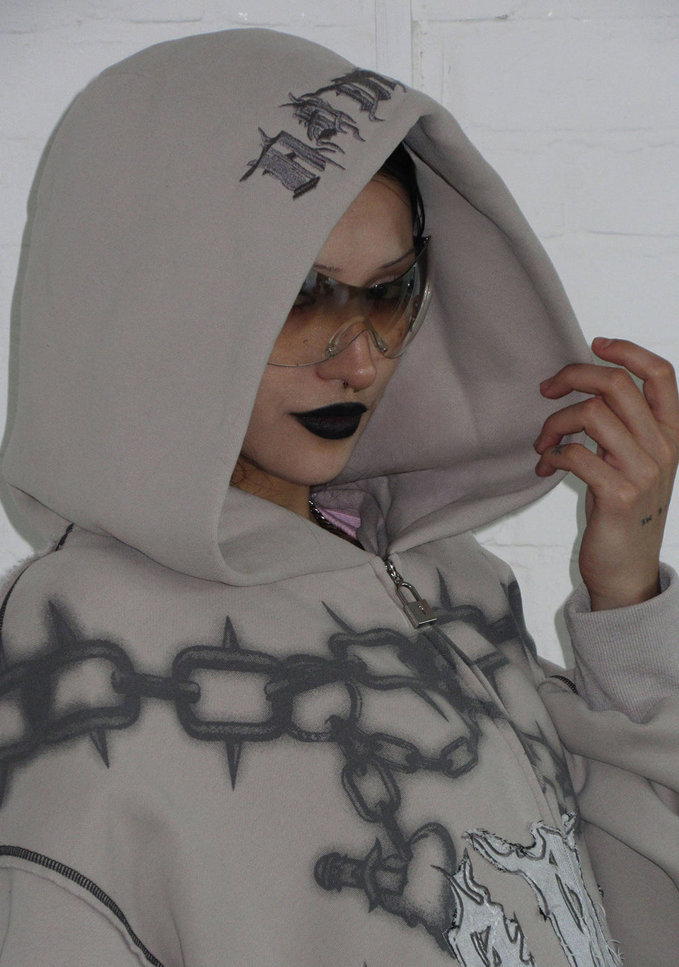 CHAINS ZIP HOODIE BONE