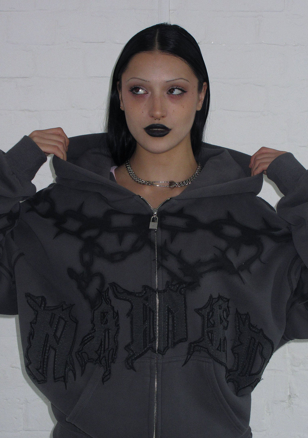 CHAINS ZIP HOODIE CAST IRON