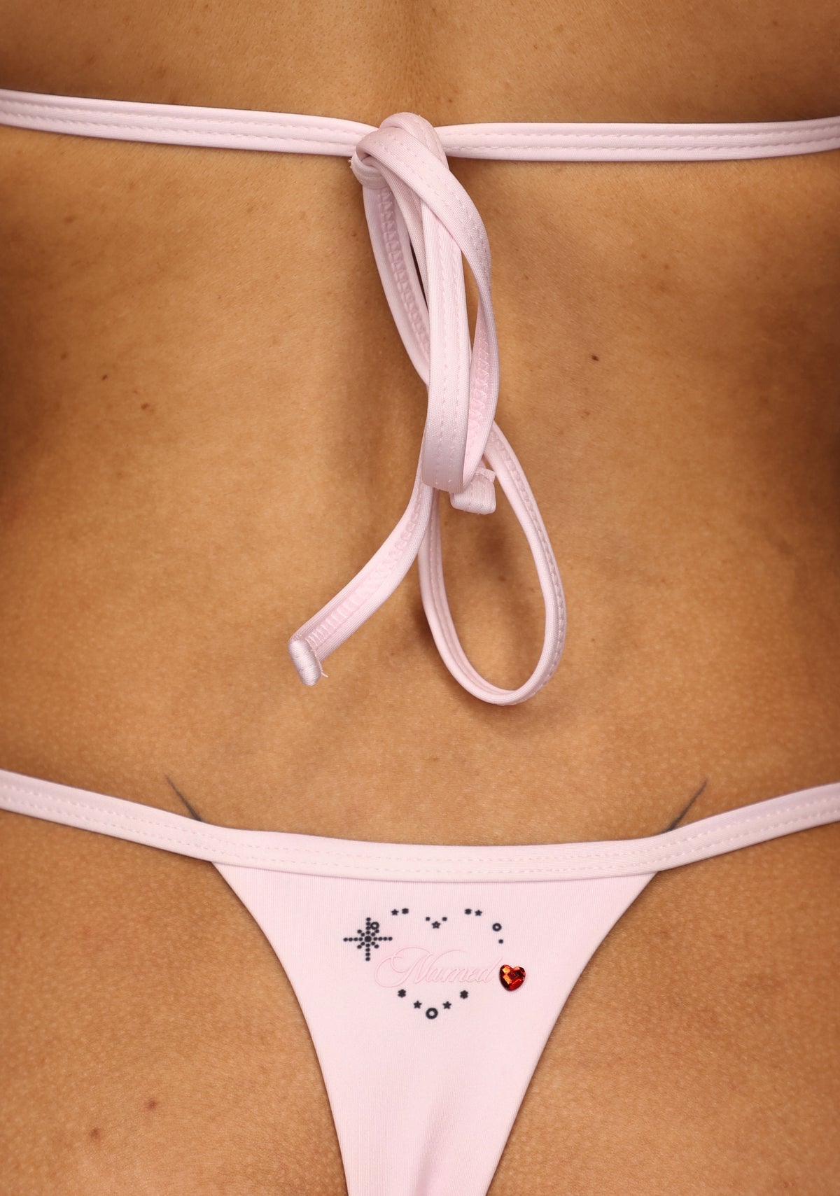 CHARM RHINESTONE THONG BIKINI BOTTOMS BABY PINK