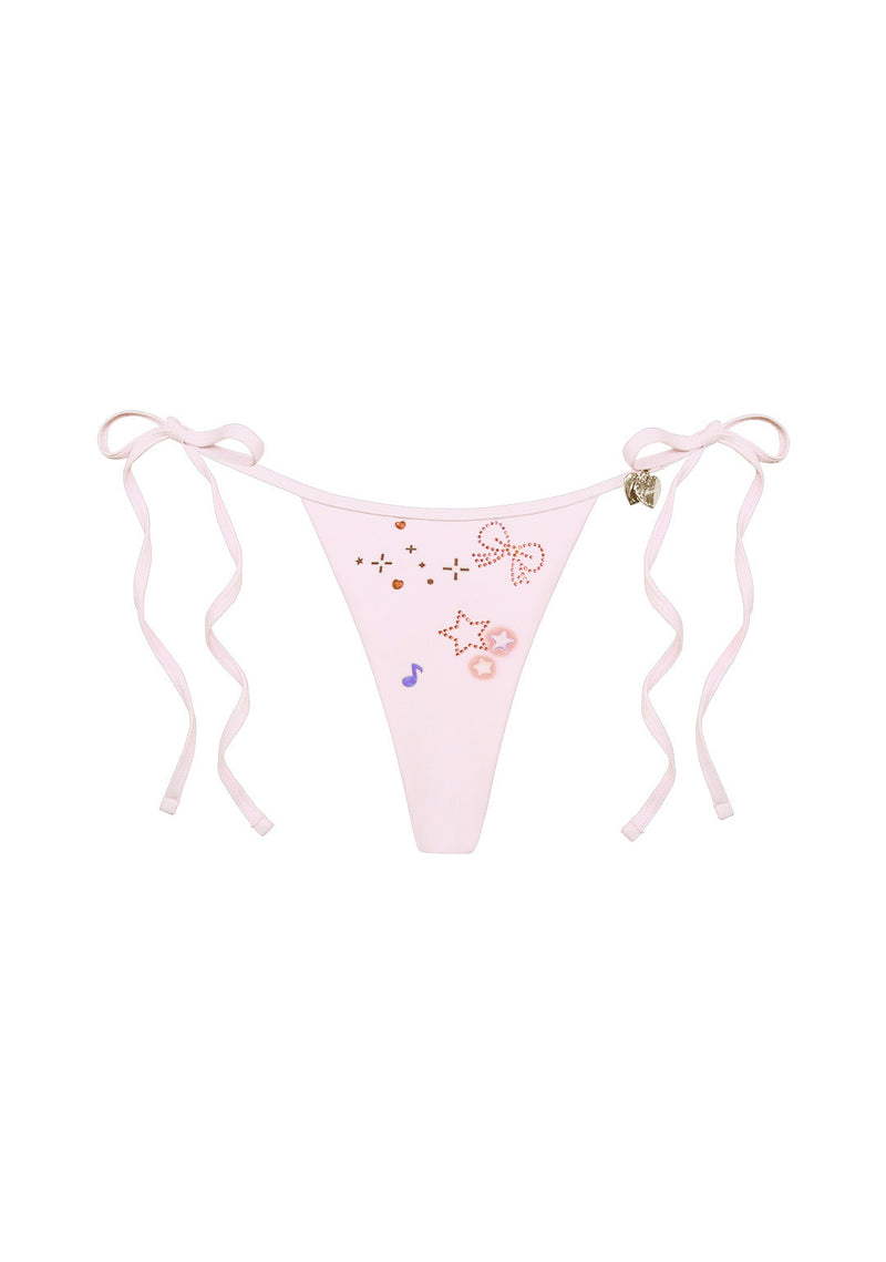 CHARM RHINESTONE THONG BIKINI BOTTOMS BABY PINK