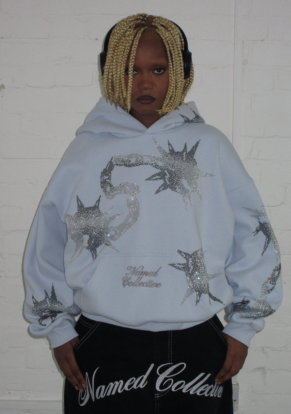 CLASH RHINESTONE HOODIE ICED BLUE