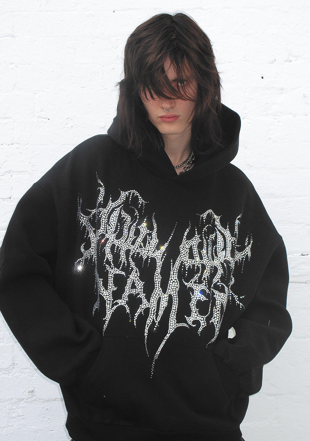 トップス NAMED COLLECTIVE RHINESTONE HOODIE Confessions Rhinestone Crop Zip Hoodie Black – NAMED COLLECTIVE®