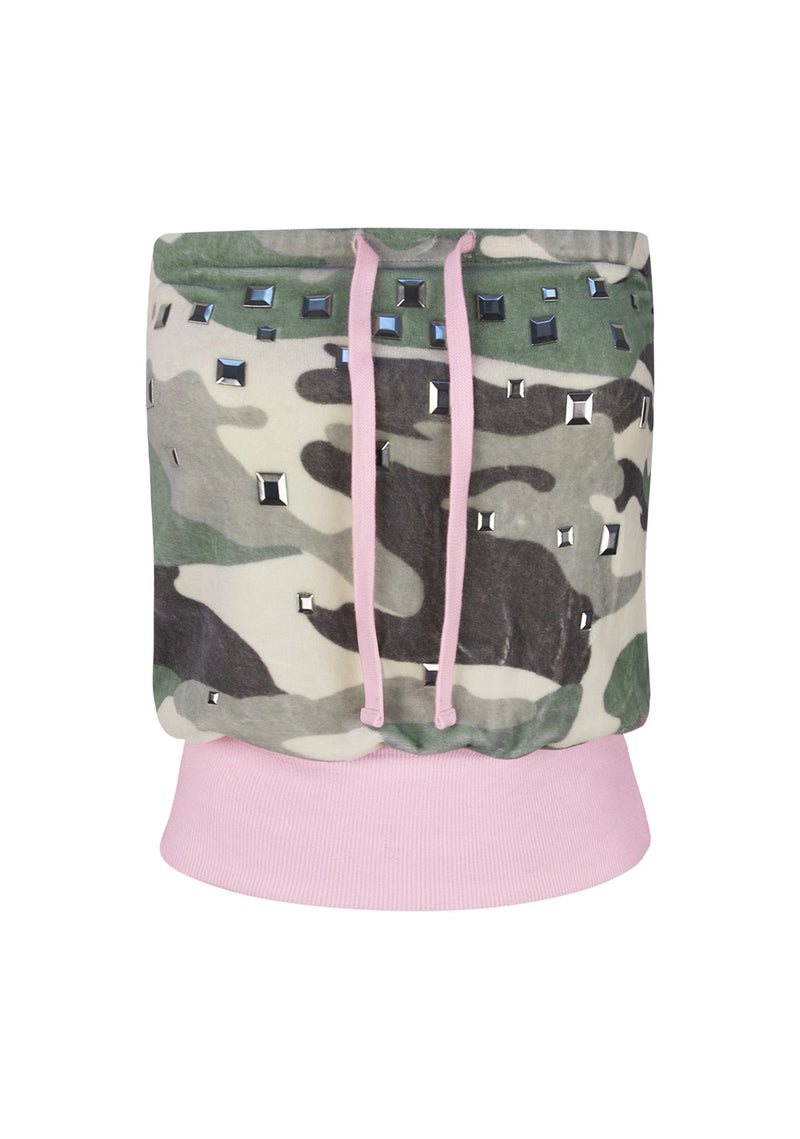 COLLIDE STUDDED VELOUR TUBE TOP CAMO
