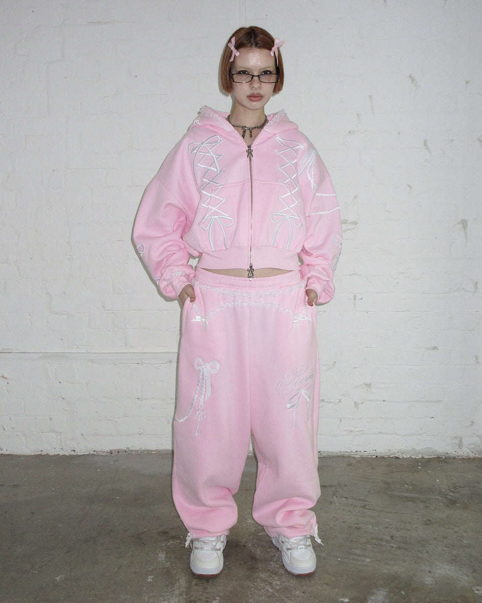 CONFESSIONS EMBROIDERED OVERSIZED SWEATPANTS BABY PINK