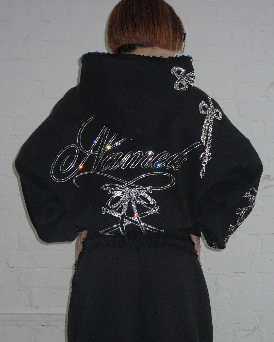 CONFESSIONS RHINESTONE CROP ZIP HOODIE BLACK