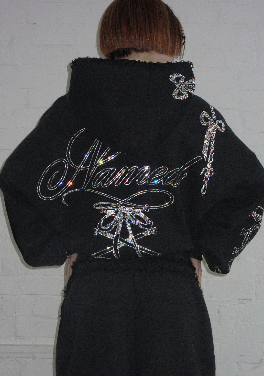CONFESSIONS RHINESTONE CROP ZIP HOODIE BLACK