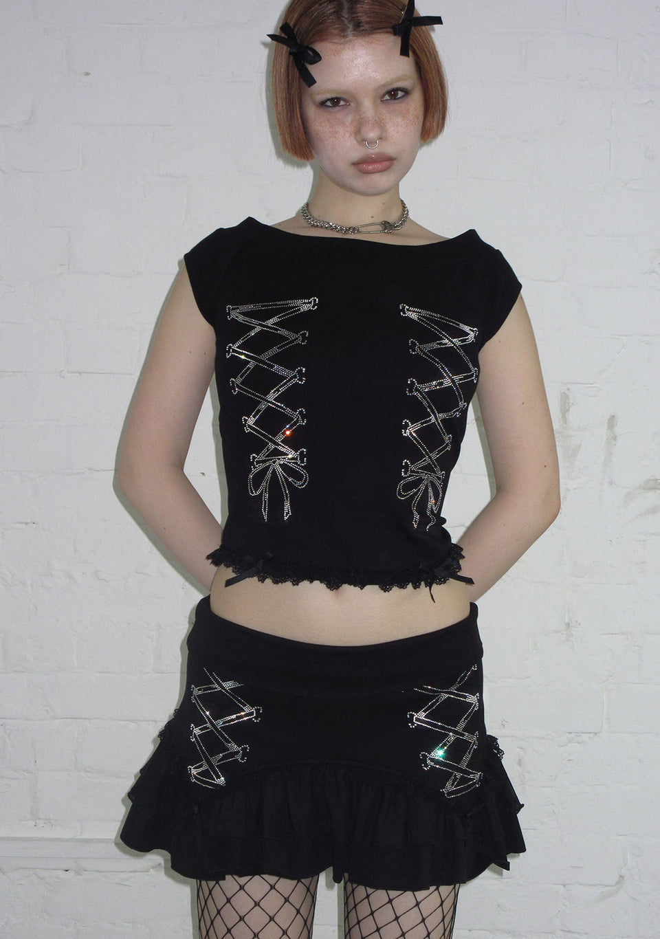 CONFESSIONS RHINESTONE OFF SHOULDER TOP BLACK