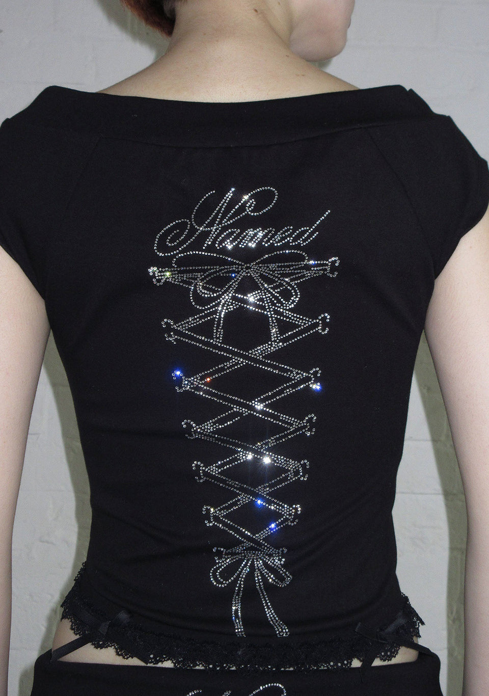 CONFESSIONS RHINESTONE OFF SHOULDER TOP BLACK