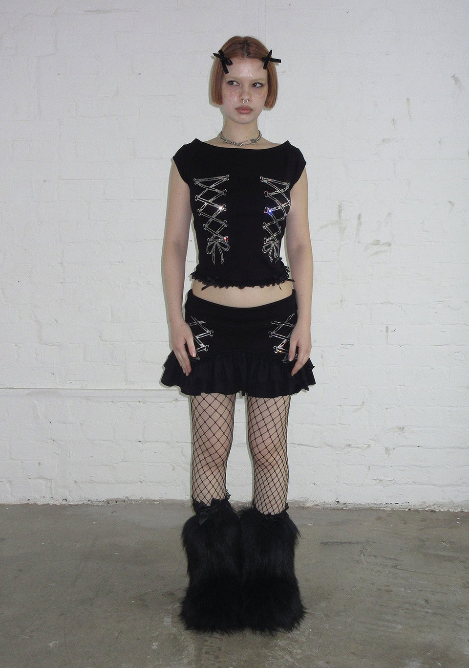 CONFESSIONS RHINESTONE OFF SHOULDER TOP BLACK