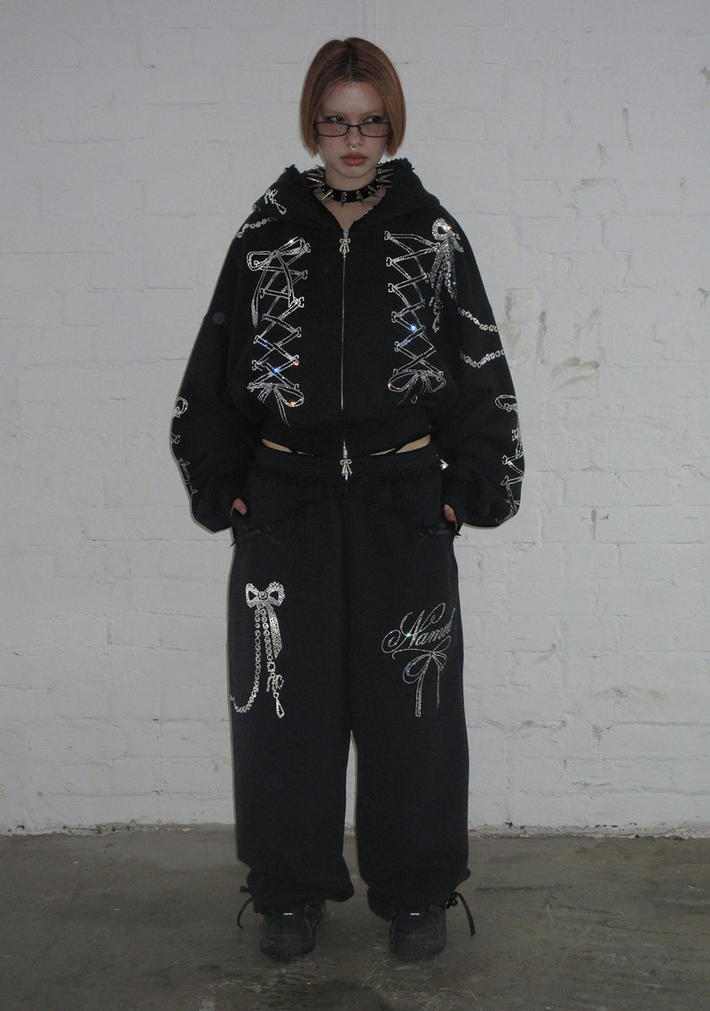 CONFESSIONS RHINESTONE OVERSIZED SWEATPANTS BLACK