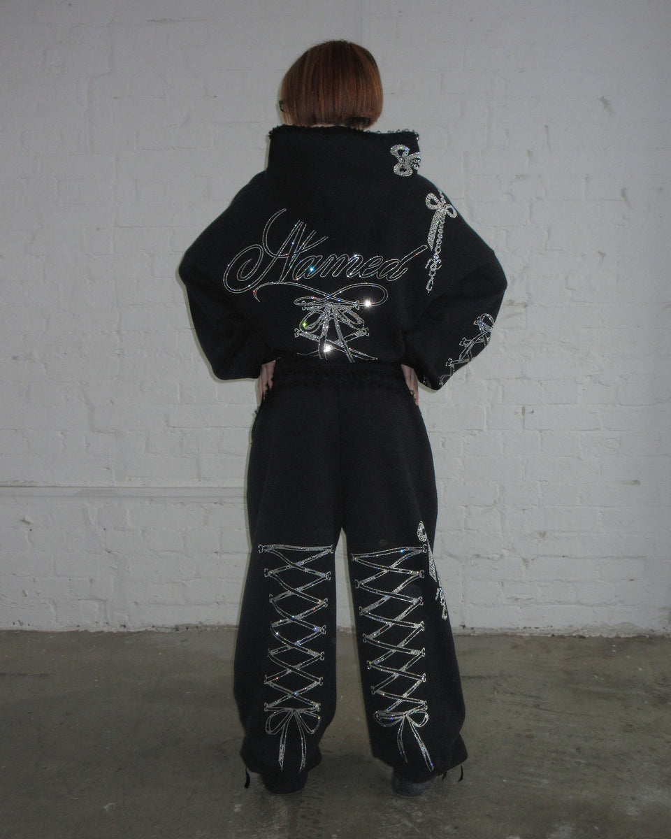 CONFESSIONS RHINESTONE OVERSIZED SWEATPANTS BLACK