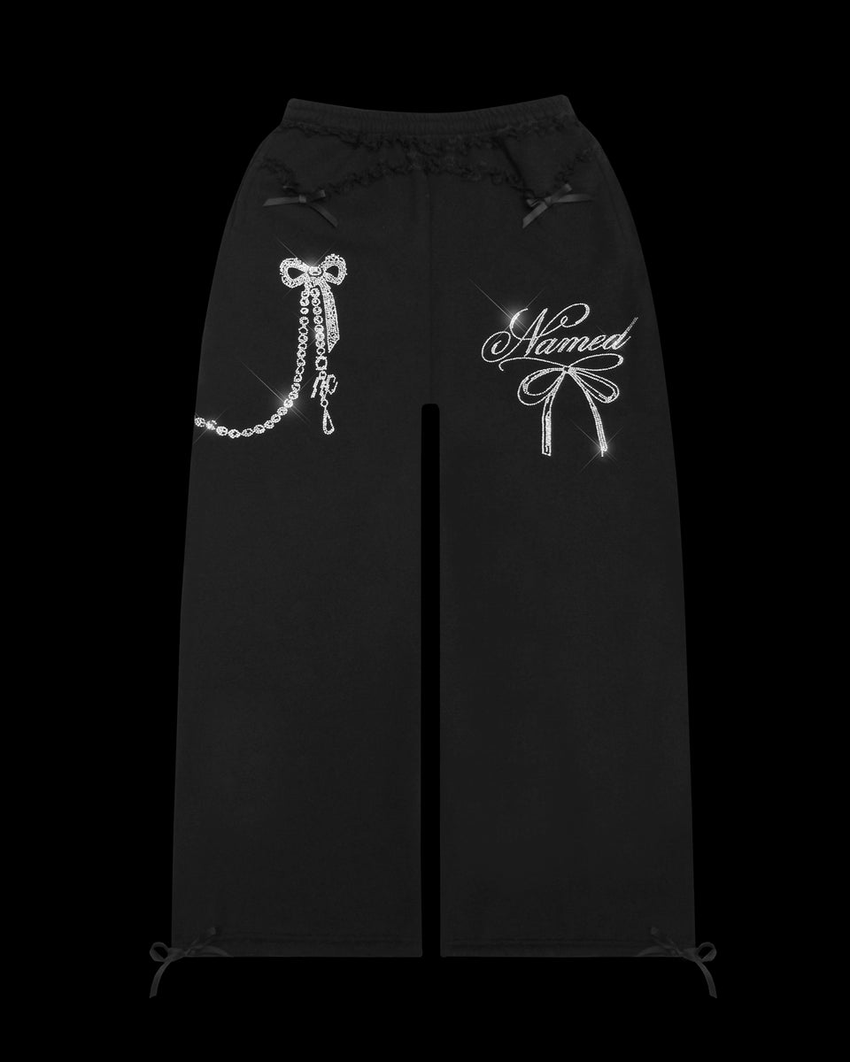 CONFESSIONS RHINESTONE OVERSIZED SWEATPANTS BLACK