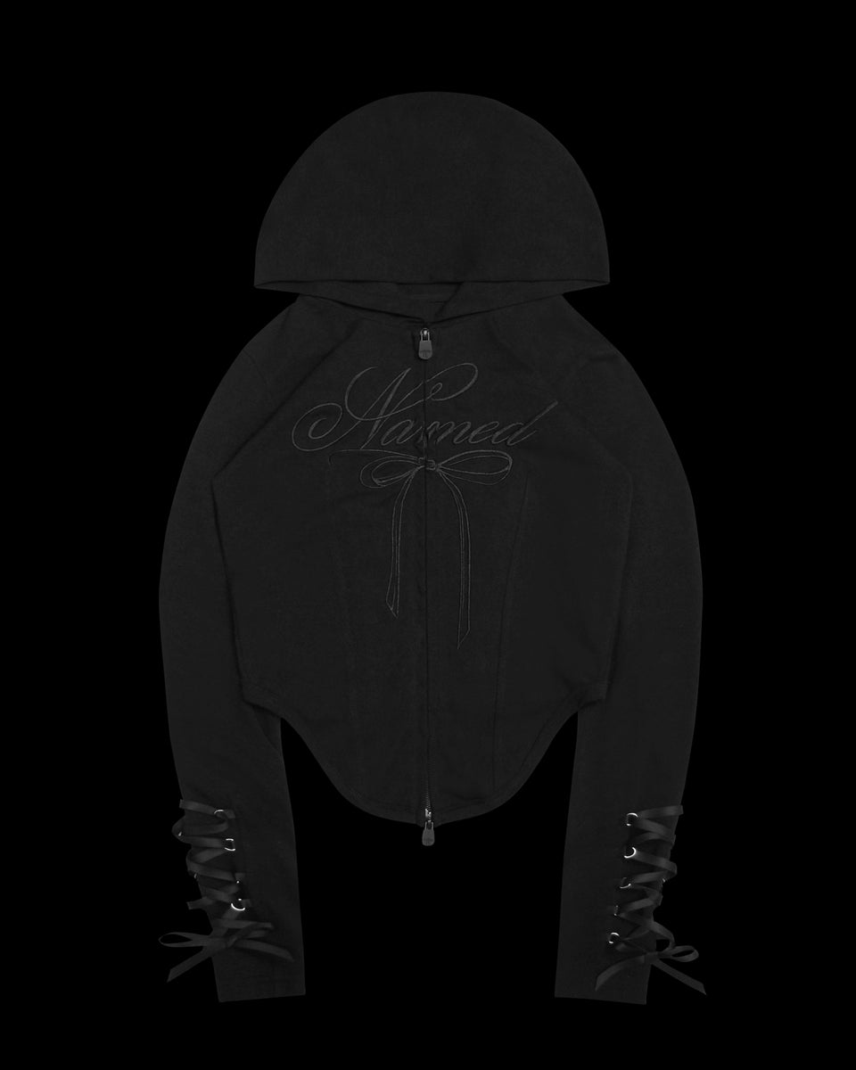 CONFESSIONS RIBBON SCULPT STRETCH ZIP HOODIE BLACK